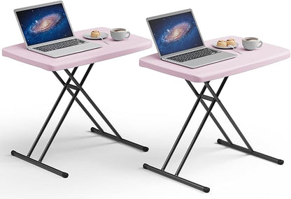 30 Inch Folding Table Set of 2, Adjustable Height TV Tray for Small Spaces, Heavy Duty Foldable Utility Table for Laptop, Dining, Camping, No Assembly, 200 lbs Capacity, Pink Granite