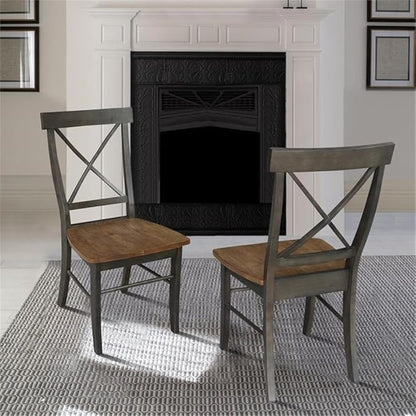 IC INTERNATIONAL CONCEPTS X-Back Chair with Solid Wood Seat - Set of 2 Chairs in Hickory/Washed Coal