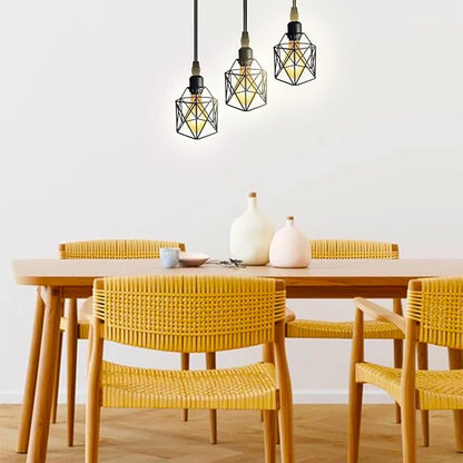 Industrial Pendant Light 3-Light,Adjustable Hanging Light Fixtures,Vintage Farmhouse Pendant Light with Metal Caged for Kitchen Dining Room Hallway,E26 Base,Black