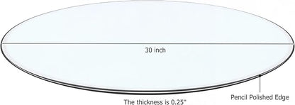 30" Tempered Glass Table Top Round Transparent Table Surface 1/4'' Thick Pencil Polished Edge Multipurpose for Dining, Coffee, Restaurant and End Table (30 inch)