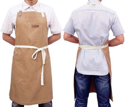 Kitchen Apron with Pockets, Professional Chef Bib Apron for Cooking Grill BBQ Baking Server, with Pockets Towel Loop and Adjustable Neck Straps for Men Women