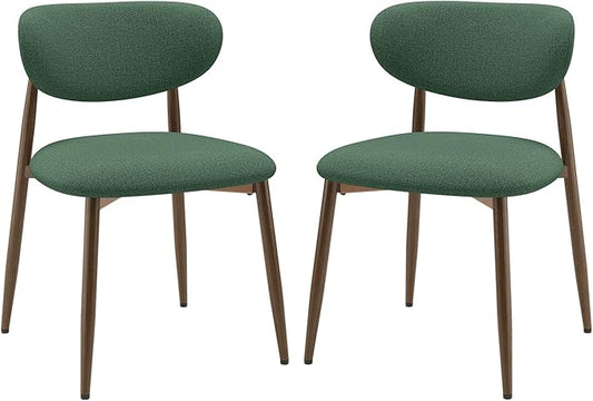 MALOL Dining Chairs Set of 2, Upholstered Dining Room Chairs with Metal Legs and Anti Slip Pads, Curved Back Kitchen Chair for Home and Restaurant Use, Green