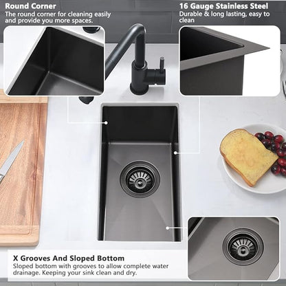 10 Inch Black Bar Sink Undermount-VASOYO 10x18 Small Kitchen Sink Undermount Wet Bar Sinks 16 Gauge Black Stainless Steel Single Bowl Deep Camping Rv Sinks Bowl with Bottom Grid&Drain
