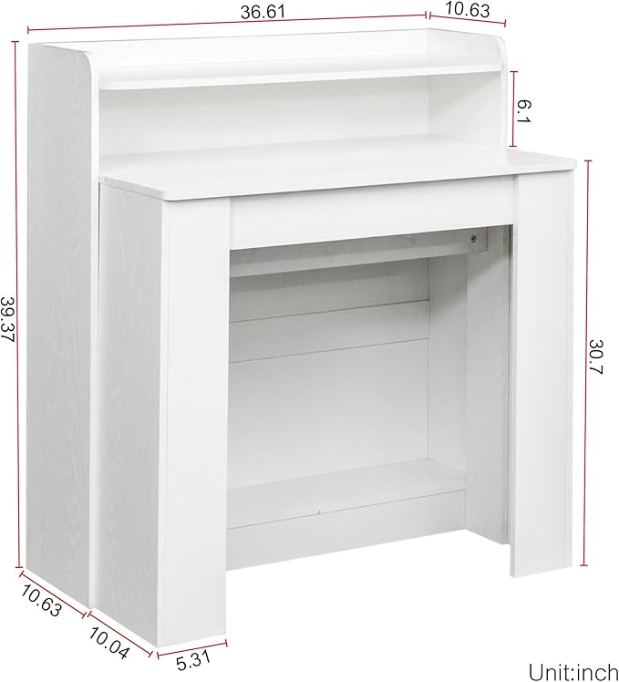SOFTSEA Extendable Foldable Dining Room Table with Storage, Rustic Rectangle Expandable Kitchen Island, White