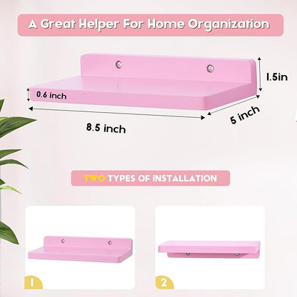 Small Floating Shelf,5 x 8.5 Inch,Set of 3 Small Wall Shelf for Bedroom Living Room Bathroom Kitchen Office (Pink)