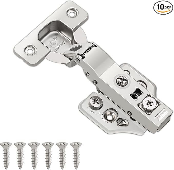 10 Pack Half Overlay Soft Close Cabinet Hinges 105° Frameless 3 Way Adjustable Soft Close Hinges for Cabinet Doors Kitchen Cabinet Door Hinges with Screws