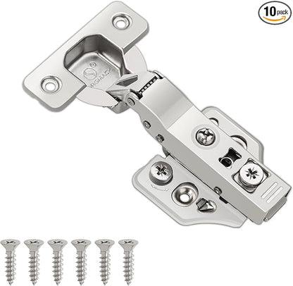 10 Pack Half Overlay Soft Close Cabinet Hinges 105° Frameless 3 Way Adjustable Soft Close Hinges for Cabinet Doors Kitchen Cabinet Door Hinges with Screws
