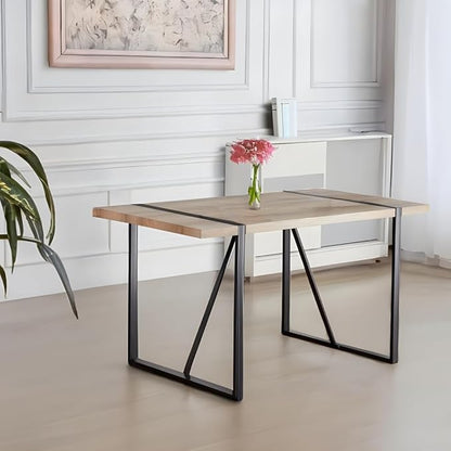 Dining Table with Rustic Industrial Design and Sturdy Metal Frame for Kitchen or Living Room Use