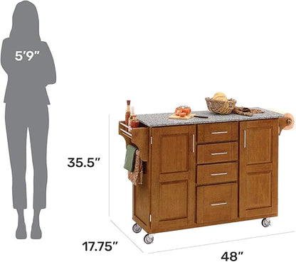 Home Styles Large Mobile Create-a-Cart Warm Oak Finish Two Door Cabinet Kitchen Cart with Salt and Pepper Granite Top, Adjustable Shelving, Four Large Utility Drawers
