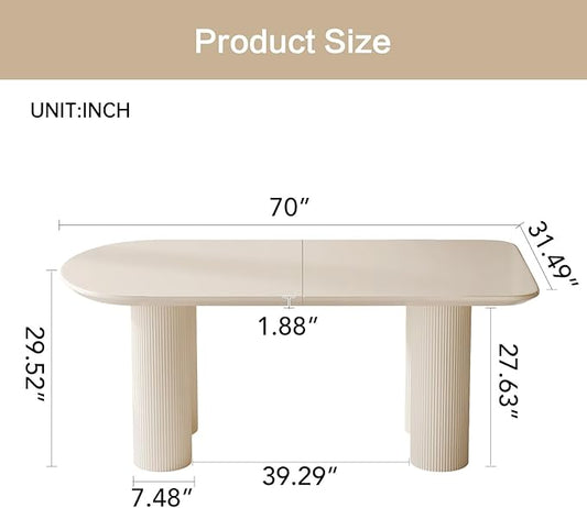 Guyii 70" Dining Table, Modern Kitchen Table for 6 People, Indoor Dining Table for Kitchen, Bar, Living Room, Small Space, Cream White, Table Only