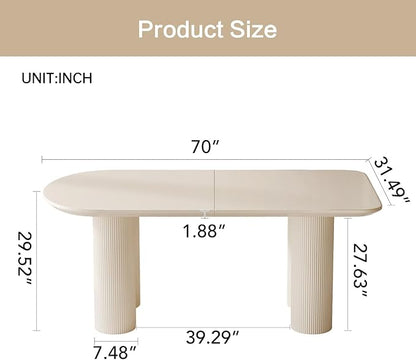 70" White Oval Dining Table for 4,6,8, Modern Funky Kitchen Table with Powerful Ripple Support Legs for Dining Room, Kitchen, Home Office