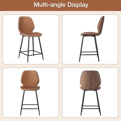 HOMMPA Counter Height Bar Stools Set of 3 Faux Leather 24'' Countertop Stool Chairs with Metal Legs Ergonomic Back Barstools for Kitchen Island Home Brown