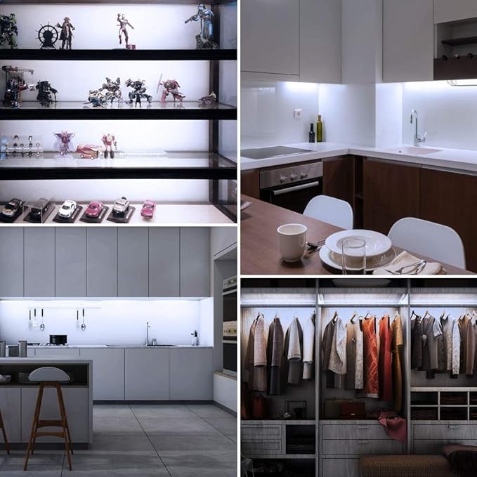Cabinet Lighting, 4pcs 12" V-Shape Bright LED Light Bars for Under Cabinet, Gun Safe, Locker, Closet, Under Counter, Shelf, Showcase - 1200lm 12W - Pure White (6000K)