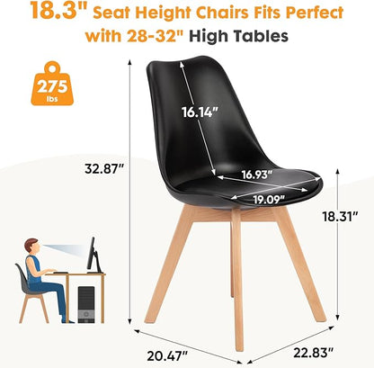 NEWBULIG Dining Chairs Set of 8, Mid Century Modern Dining Room Chairs for Kitchen, PU Leather Cushion and Upholstered Side Seating with Wood Legs for Living Rroom, Lounge, Black