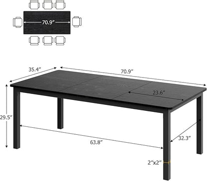IDEALHOUSE 71 Inch Industrial Dining Table for 4-6 Person Rectangle Kitchen Table with Metal Legs,Round Corners, Writing Desk, for Modern Farmhouse, for Kitchen, Dining Room,Quick Assembly,Wood