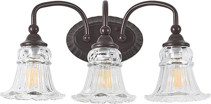 3-Light Bathroom Light Fixtures Vintage Oil Rubbed Bronze Vanity Lights Over Mirror with Floral Glass Shade for Bathroom Powder Room, Living Room Hallway