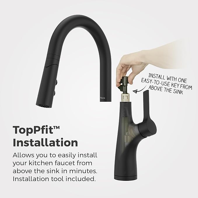 Pfister Ceylon Kitchen Faucet with Pull Down Sprayer and Soap Dispenser, Single Handle, High Arc Spout, Matte Black Finish, NSF Certified, 1-Hole Installation F5297CLOSDB