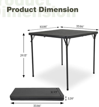 34" Square Folding Table for 4 Person, 330lbs Weight Capacity Foldable Table with HDPE Tabletop & Heavy-Duty Steel Legs, Large Portable Picnic Table for Indoor Outdoor Parties, Camping, Grey