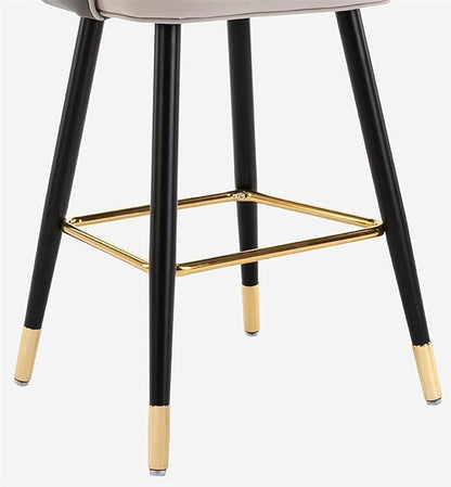 26" Stools Set of 2 with Backrest, PU Leather Upholstered Counter Height Chairs, Chrome Metal Frame, for Kitchen Island, Dining Room, Living Room,Khaki