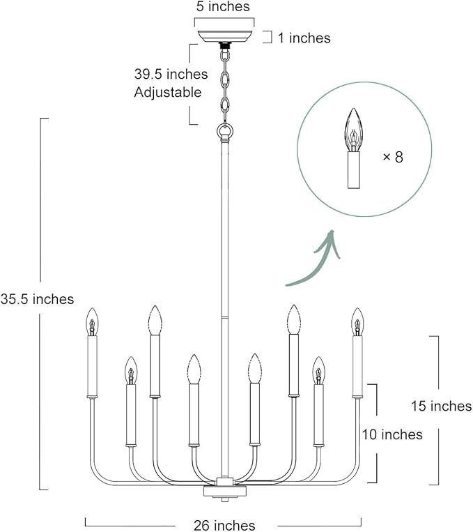 LALUZ Chandelier, Dining Room Lighting Fixtures Hanging, Chandelier Light Fixture with Dark Brown Speckled Finish, 26” Dia, Dimmable