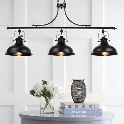 GZBtech Vintage 3-Light Pendant Lighting Fixture, 59.06'' H Adjustable Rustic Hanging Billiard Light Over The Pool Table, Industrial Black Metal Chandelier for Dinning Room Kitchen Island, UL Listed