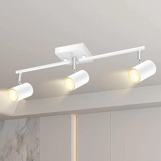 BoostArea Track Lighting Fixtures Ceiling, 3 Way Track Lighting Kit, LED Track Lighting with Rotatable Light Heads, Modern Ceiling Spot Lighting for Kitchen/Bedroom/Living Room, GU10 Bulb Not Included