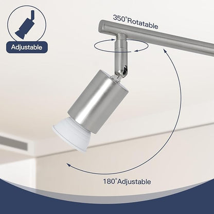 SEEBLEN 4-Light Nickel Track Lighting Kit, Adjustable GU10 Ceiling Spotlight Fixture with Rotatable Heads, Modern Flush Mount for Kitchen Island, Hallway, Living Room (Bulbs Not Included)