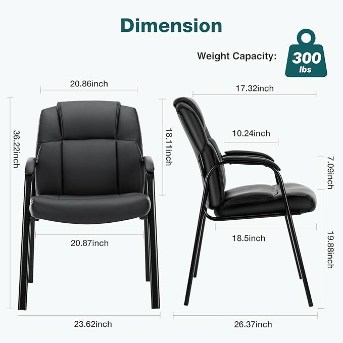 OLIXIS Waiting Room Chair, Leather Office Desk Reception Guest Stationary Side Chairs with Padded Arms for Home Conference Lobby Area Meeting Church Medical Clinic Elderly Student
