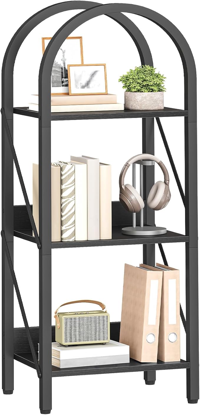 HOOBRO Bookshelf, 3-Tier Bookshelf Arched Display Racks, Industrial Bookcase with Metal Frame, Book Shelf Storage Organizer for Living Room, Office, Bedroom, Black BB423SJ01