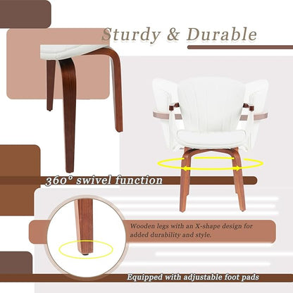 Geelife Mid-Century Bentwood Dining Chair – Heat-Pressed Pu Leather in White+Walnut - Timeless Design & Bentwood Craftsmanship - Dining Rooms, Home Offices, Kitchen Islands - Elegant for Any Season