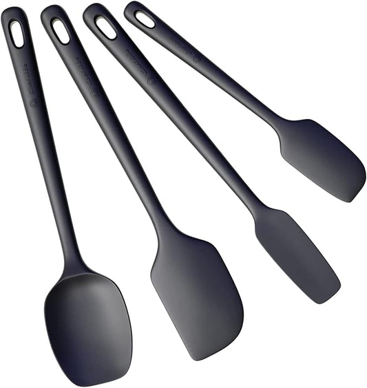 ChefAide 4 Pieces Silicone Spatula Set, Food Grade Rubber Spatula, Upgrade Strong Handle with Ergonomic Grip, Heat Resistant Up to 600°F for Nonstick Cookware, Cooking Baking Mixing
