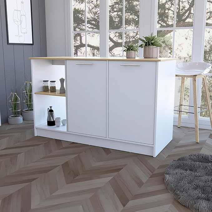 GOWE Mercury Kitchen Island with Spacious Countertop, Double Door Cabinets, and 2 Open Storage Shelves