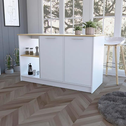GOWE Mercury Kitchen Island with Spacious Countertop, Double Door Cabinets, and 2 Open Storage Shelves