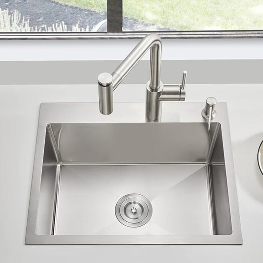22x18 inch Drop in Kitchen Sink - Top mount Bar Sink Single Bowl, 9 inch Deep Stainless Steel Rv Sinks Handmade with Strainer