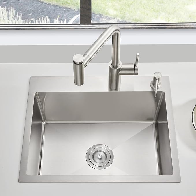 24x18 inch Drop in Kitchen Sink - Top mount Bar Sink Single Bowl, 9 inch Deep T304 Stainless Steel Sink Handmade with Strainer