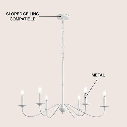 JONATHAN Y 34.75" White 6-Light Bohemian Farmhouse Iron Chandelier, Rustic Candle-Style LED Hanging Light for Dining Room Kitchen Island Entryway Foyer (JYL7559D)