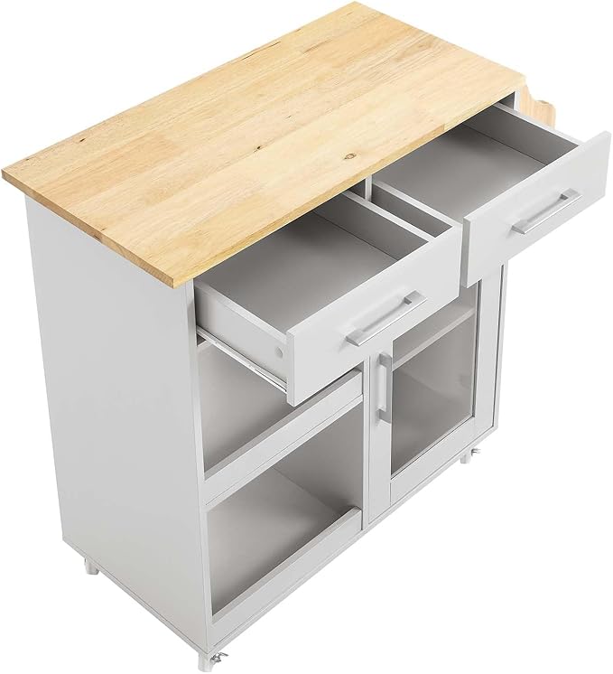 Modway Culinary Rolling Kitchen Cart with Storage in Light Gray Natural - 3 Tiers Kitchen Island on Wheels with Spice Rack, Functional as a Coffee Station, Bar Cabinet or Butcher Block Island