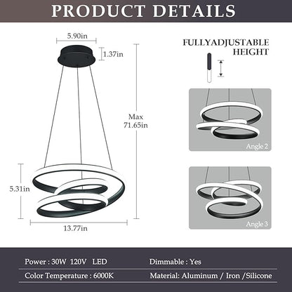 Modern Pendant Lights Black Pendant Light Irregular Streamline LED Chandelier Adjustable Height Pendant Lighting for Kitchen Island Dining Room Bedroom Living Room Corridor Hallway Foyer