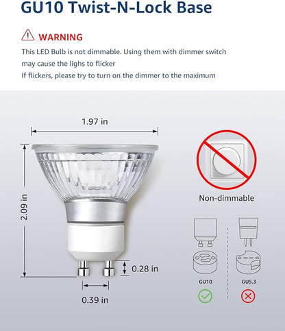 Lepro GU10 LED Light Bulbs Non-Dimmable, 5000K Daylight White GU10 Bulb Replacement for Recessed Track Lighting, 4W LED Bulbs with 100°Flood Beam for Kitchen, Range Hood, Living Room, Bedroom, 3 Pack