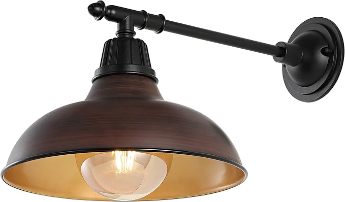 JONATHAN Y 12.25" 1-Light Wood Finish/Copper Industrial Farmhouse Outdoor Sconce, Iron Wall Light with LED Bulb, Metal Bowl Shade, Vintage Porch Lamp for Entryway Patio Kitchen (JYL7615G)