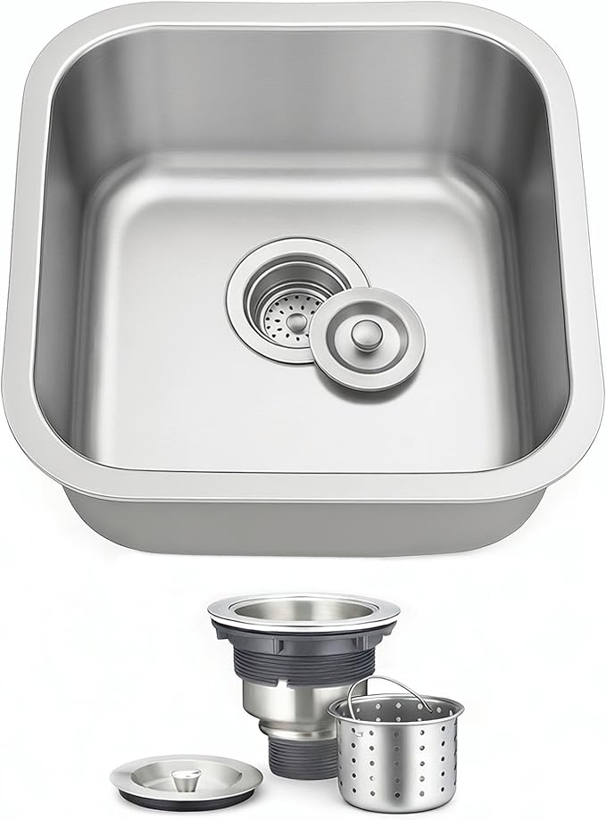 ORLANDO 18x18 Inch Undermount Kitchen Sink - 18 Gauge Stainless Steel Single Bowl Prep Sink for Compact Kitchen Sink & Kitchen Island with Basket Strainer