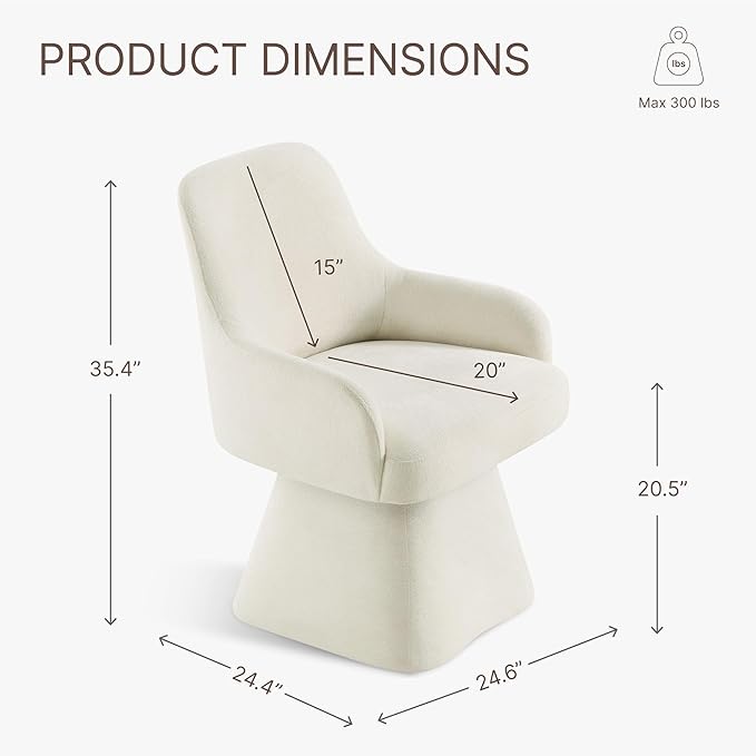KISLOT Swivel Dining Chair Set of 1, Mid Century Modern Chair Fabric Upholstered Armchair with Armrest & Ergonomic Backrest for Dining Room, Kitchen, Bedroom, Living Room, Linen