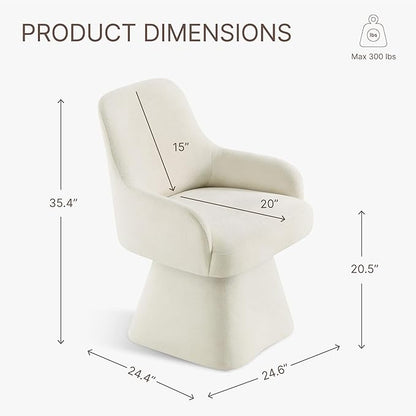 KISLOT Swivel Dining Chair Set of 1, Mid Century Modern Chair Fabric Upholstered Armchair with Armrest & Ergonomic Backrest for Dining Room, Kitchen, Bedroom, Living Room, Linen