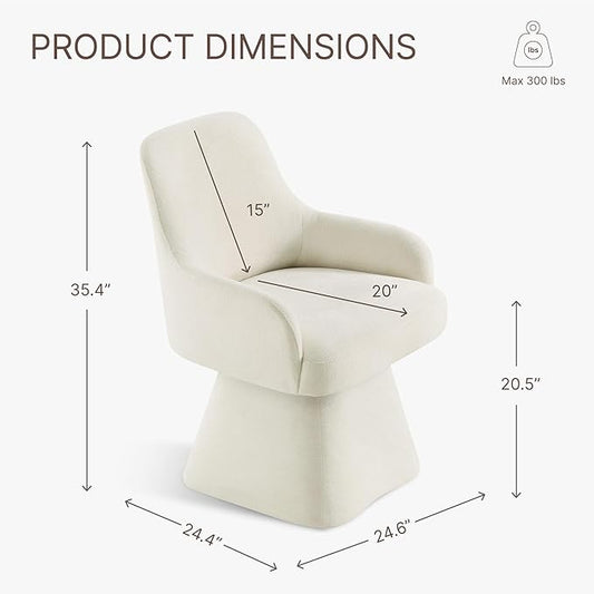 KISLOT Swivel Dining Chair Set of 1, Mid Century Modern Chair Fabric Upholstered Armchair with Armrest & Ergonomic Backrest for Dining Room, Kitchen, Bedroom, Living Room, Beige