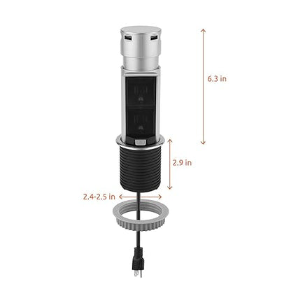 Link2Home 2 Pack Space Saver Pop Up Outlet Station with USB, 2 Power Outlets 15A, 2 USB Ports 2.4A Fast Charge Splash Resistant, Stainless-Steel Finish, for Kitchen Island, Office Table and Workshop