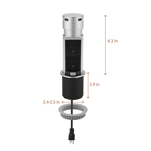 Link2Home Space Saver Pop Up-Outlet, 2 Power Outlets, 2 USB Ports 2.4 Amp, Overload Protection, Splash Resistant EM-PU-200E