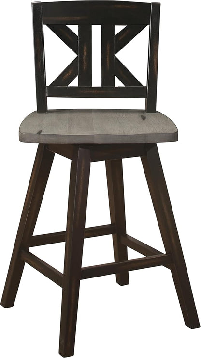Amsonia Collection Counter Height Swivel Chairs Set of 2, Black Gray, Solid Rubberwood Dining Chairs for Kitchen Island Bar