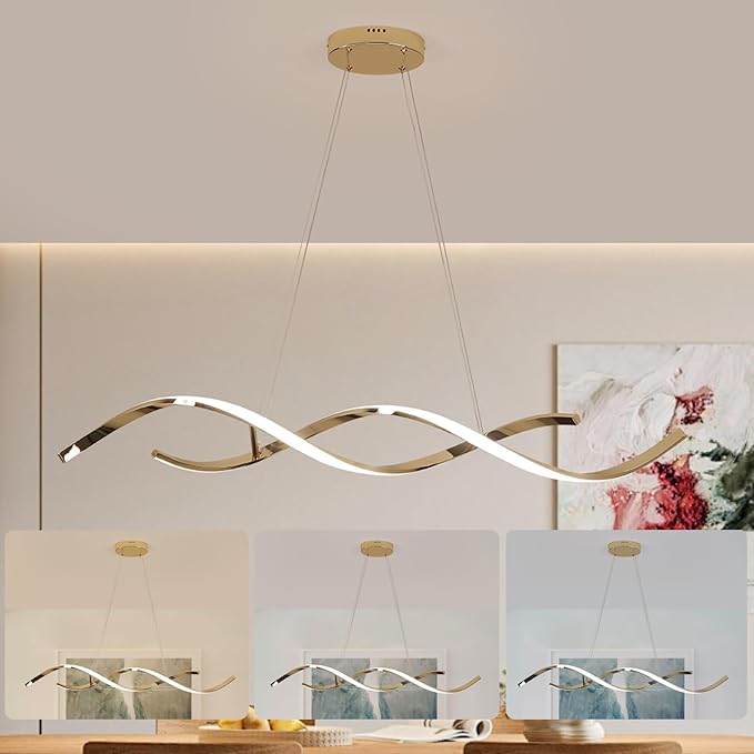 Dimmable Gold Chandelier for Dining Room, Adjustable Height Pendant Light Fixtures Over Table, Modern Kitchen Island Lighting, 42.9in 31W (Gold 42.9")