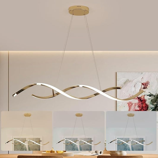 Dimmable Gold Chandelier for Dining Room, Adjustable Height Pendant Light Fixtures Over Table, Modern Kitchen Island Lighting, 42.9in 31W (Gold 42.9")