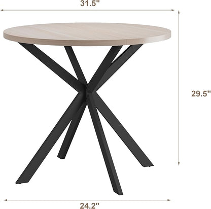 ChooChoo Round Dining Table for 2, Farmhouse Wood Kitchen Table, Circle Dinner Table for Kitchen & Dining Room, Small Space, 31.5In, Natural Oak